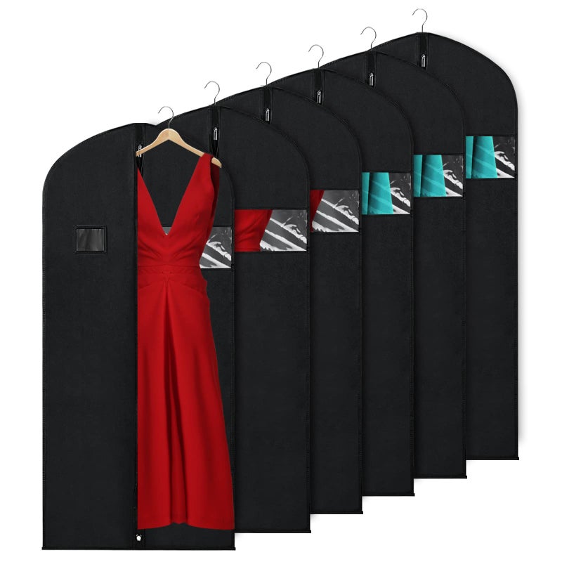 KEEGH Garment Bags for Hanging Clothes 60" (Set of 6) Dress Bags for Gowns Long Dress Bags for Closet Storage with Zipper and Eye-Hole for Folding for Suit Coats Dresses, Black - Image 1